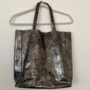 Eileen Fisher Silver Metallic Leather Tote